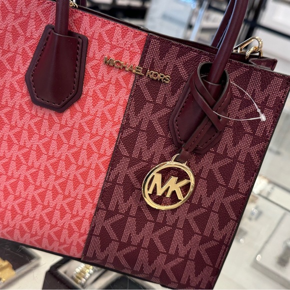 Michael Kors Mercer Satchel Shoulder Crossbody Bag MK Oxblood Multi - Picture 10 of 14
